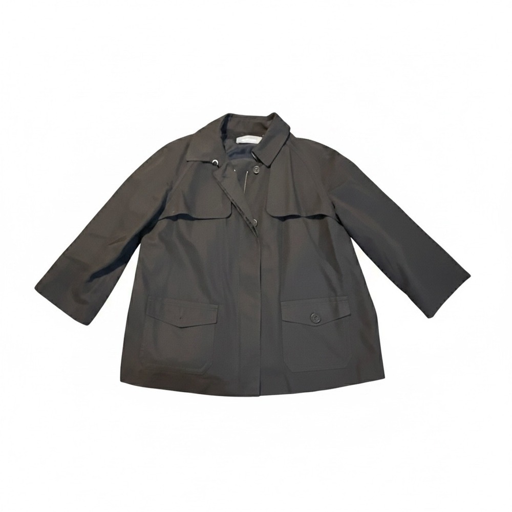 Liz Claiborne Petite Black Swing Jacket Trench Style Pleated Back Medium P M